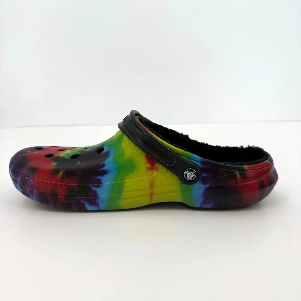 Crocs Tie Dye Classic Lined Clogs Mens Size 13 Multicolor Fuzzy Slippers Shoes